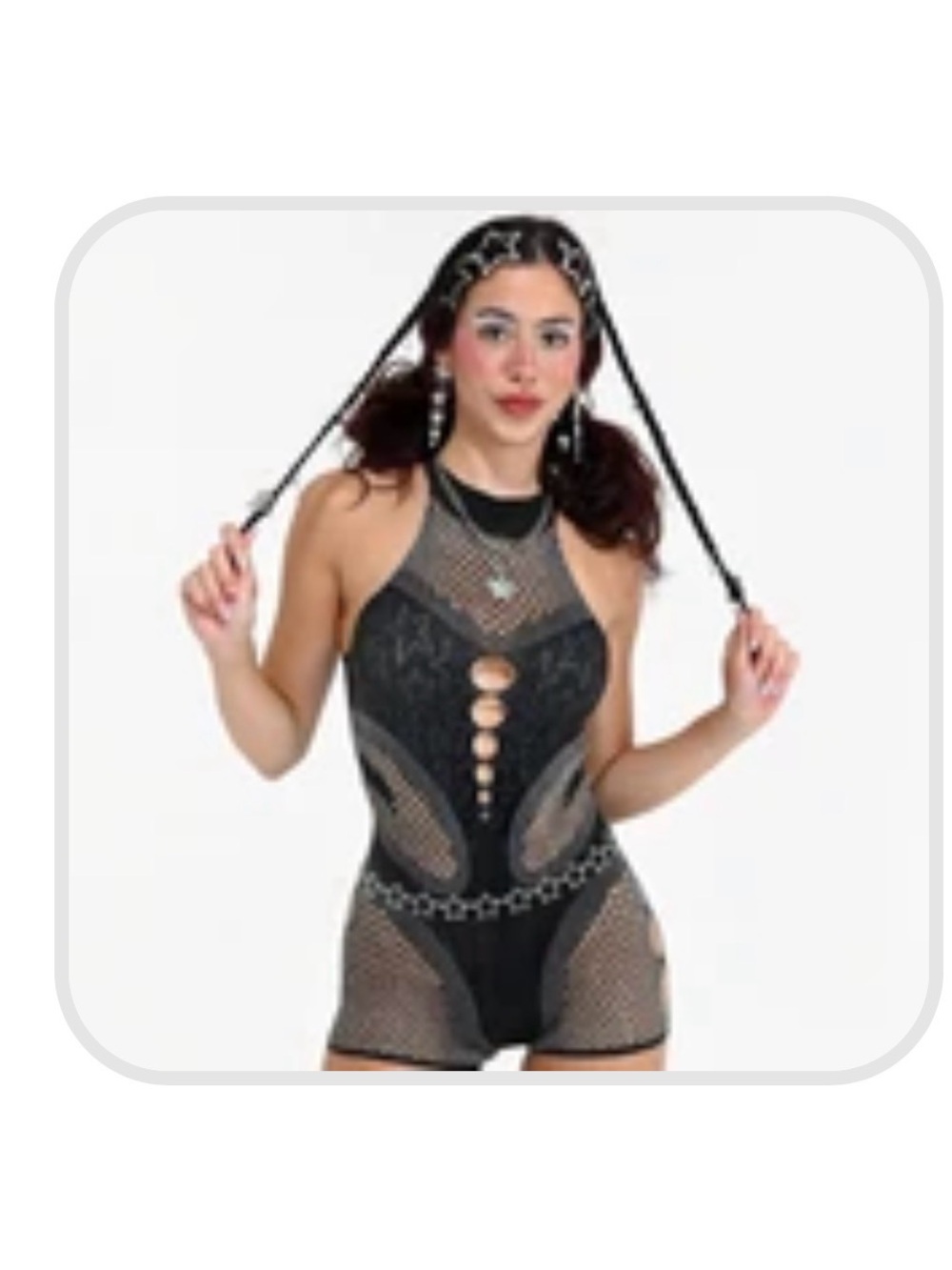 Black Mesh Halter Bodysuit with Cutout Front